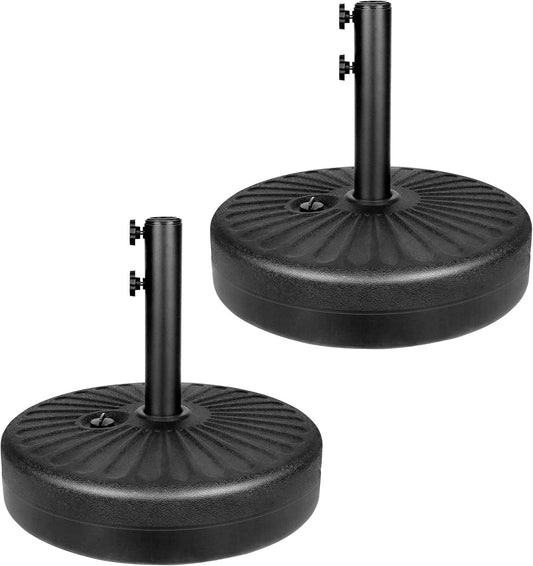 20' Heavy Duty Patio Base Stand with Steel Umbrella Holder, Water or Sand Fillable for Outdoor, Lawn, Garden, 50lbs Weight Capacity, 2 Pack, Black-Round 2Pack