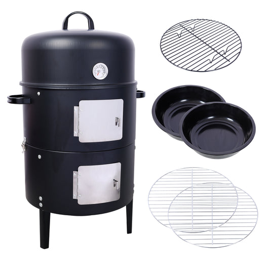 17 Inch Steel Charcoal Smoker, Heavy Duty Round BBQ Grill for Outdoor Cooking, Black