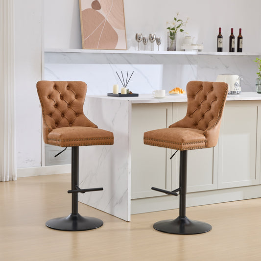 Retro PU Swivel Barstools – Adjustable Height & Tufted Back