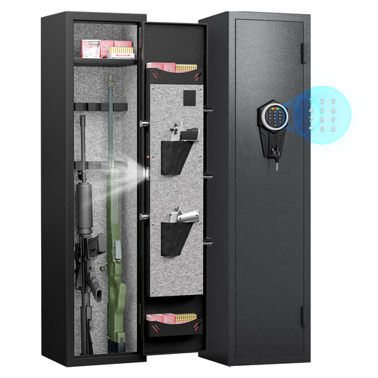 'High-Security Steel Rifle Cabinet - 3-4 Gun Capacity, Electronic Lock, Solid Bolts, Dual Alarms, LED Lighting, Silent Operation'