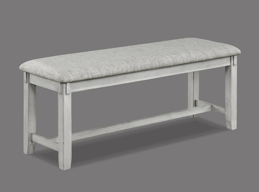 1pc Driftwood Finish Standard Height Bench Gray White Fabric Upholstered Seat Cushion Tapered Legs Contemporary Transitional Style Dining Room Wooden Furniture