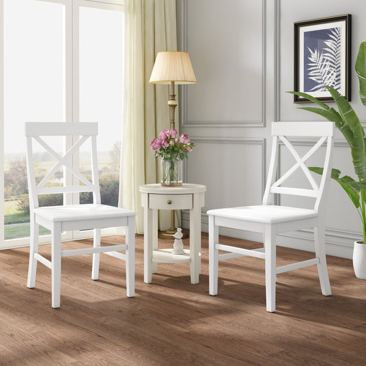 Roshan Farmhouse Acacia Wood Dining Chairs, White  (Set of 2)