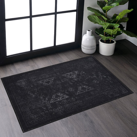 Naar 2x3, Machine Washable Area Rugs, Low-Pile, Non-Slip, Non-Shedding, Foldable, Kid & Pet Friendly - Area Rugs for living room, bedroom, kitchen, dining room rug - Perfect Gift, (Black+ Gray, 2'x3')