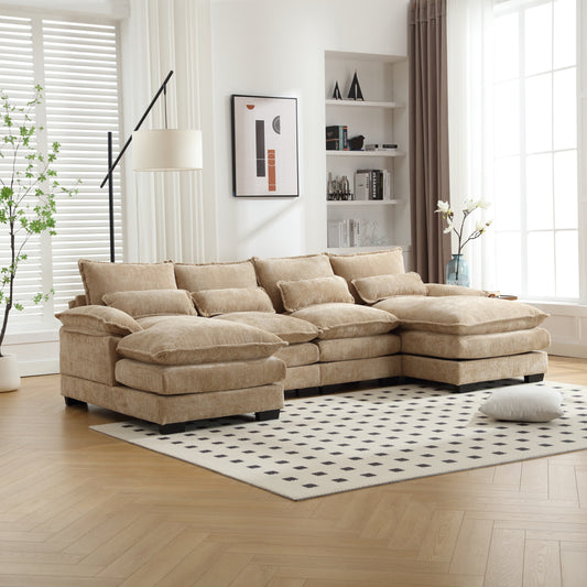 UNITED WE WIN Chenille, high quality sponge filling, solid wood frame, oversized four-seater, U-shaped combination sofa