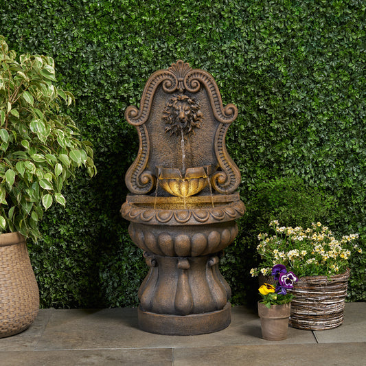 36.25' High Olivia Fountain, Weather Resistant Floor Fountain with Light, Antique Brown