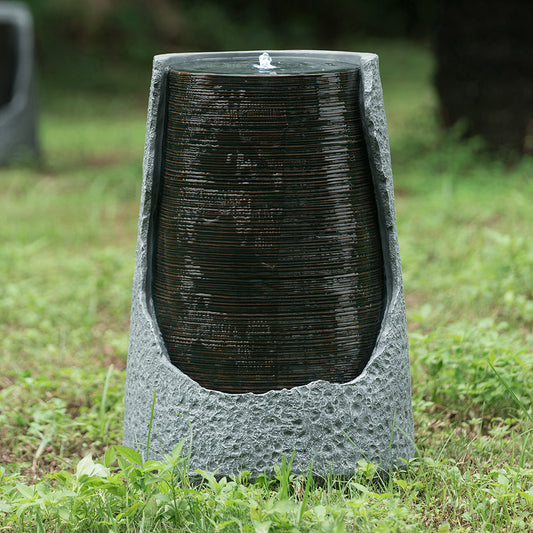 17x17x26' indoor outdoor Polyresin Water Fountain, Unique Broken Urn Fountain Chic Dynamic Modern Design with Light for Garden, Lawn, Backyard, Porch