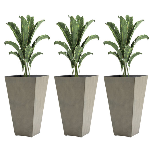 Outsunny Set of 3 Tall Planters with Drainage Hole, 28' Outdoor Flower Pots, Indoor Planters for Porch Patio and Deck, Gray