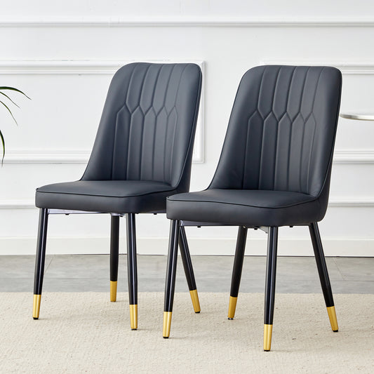 Black dining chairs and living room chairs. PU material and metal legs, suitable for kitchen, living room, and dining room,2 piece set (black+PU)C-007