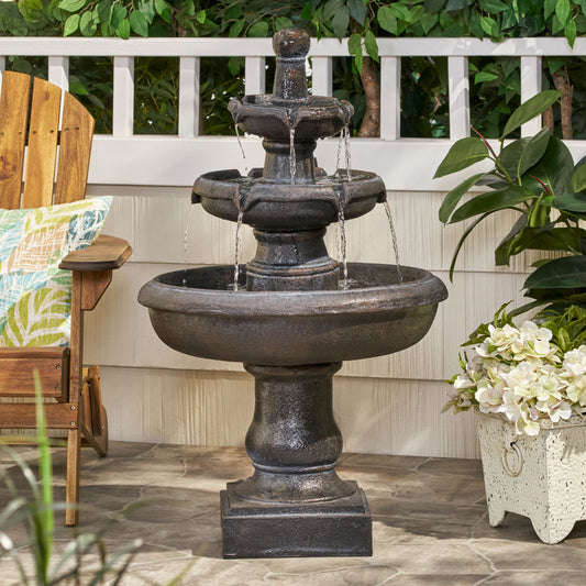 38.5' High Hand Crafted Weather Resistant Floor Fountain, Dark Gray