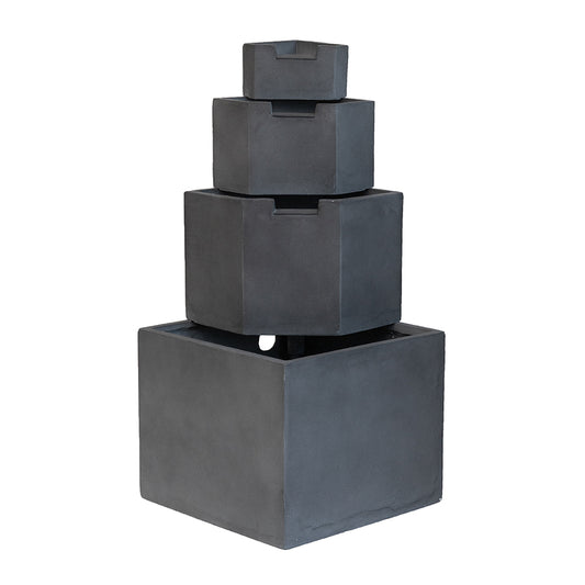 19.7x19.7x41.7' Gray Cement 4 Tier Block Water Fountain Outdoor