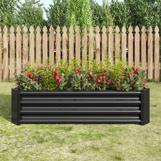 Metal Raised Garden Bed, Rectangle Raised Planter 4×2×1ft  for Flowers Plants, Vegetables Herb Black