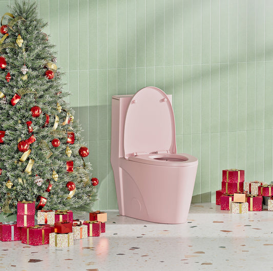 1.1/1.60 GPF Dual-Flush One Piece Toilet, Water-Saving Elongated Comfort Height Floor Mounted, Soft Close 1000 Gram Map Flushing Score Toilet, Pink Rose 23T01-RS