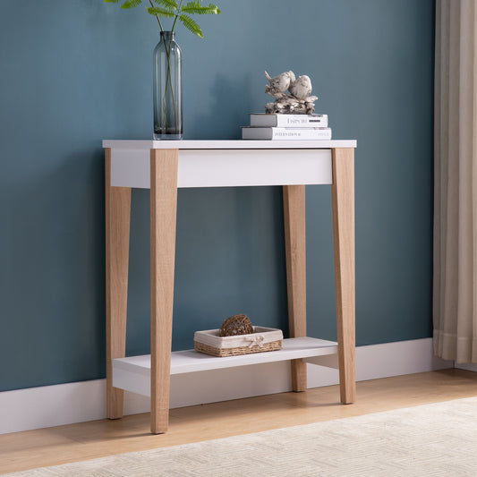 Modern Two Toned Console with Two Shelves - White and Tan