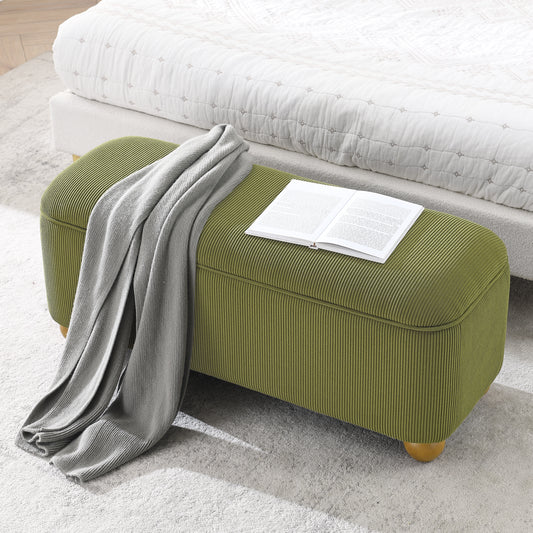 Flannelette Fabric Storage Ottoman bench, cushioned bed end Ottoman bench with storage and seat, suitable for bedrooms, living rooms, and entrance passages-GREEN(41.73'*15.55'*17.71')