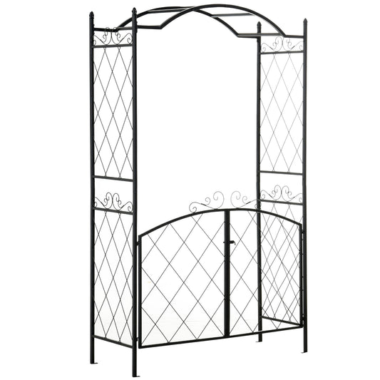 Outsunny 85' Garden Arch Arbor, Metal Arch Trellis with Gate, Garden Archway for Climbing Vines, Wedding Ceremony Decoration, Black