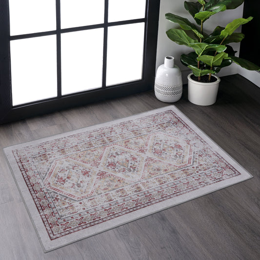 Naar 2x3 Beige Area Rug, Machine Washable Area Rugs, Low-Pile, Non-Slip, Non-Shedding, Foldable, Kid & Pet Friendly - Area Rugs for living room, bedroom, kitchen, dining room rug -  (Beige, 2' x 3')