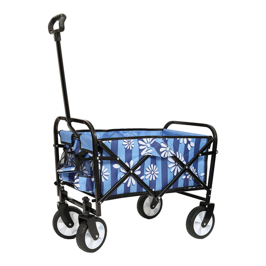 Minimeetall Colorful Collapsible Foldable Wagon Cart with strapping system, Beach Wagon ,Utility Wagon Grocery Cart Camping Shopping Sports Gardeing Fishing Supports 225lb,blue vertical