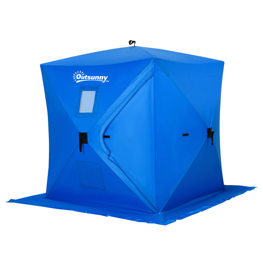 Outsunny 2 Person Ice Fishing Shelter, Pop-Up Portable Ice Fishing Tent with Carry Bag, Windows and Anchors for Low-Temp -22℉, Blue