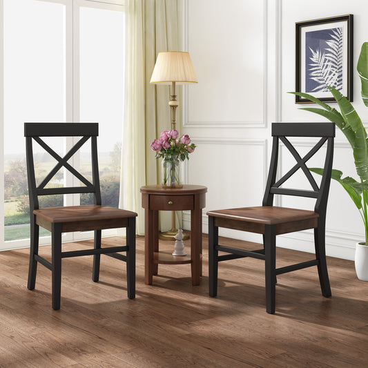 Roshan Farmhouse Acacia Wood Dining Chairs, Black / Walnut (Set of 2)