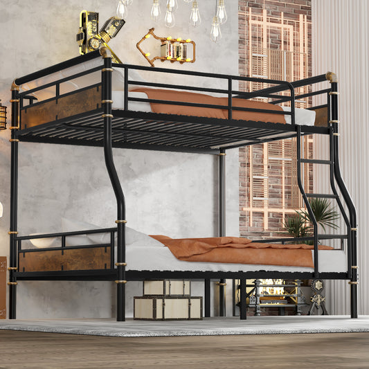 Full XL over Queen Metal Bunk Bed, Industrial Detachable Bunkbeds with Safety Guard Rails for Teens, Black(Expect Arrival date 2024/12/23)