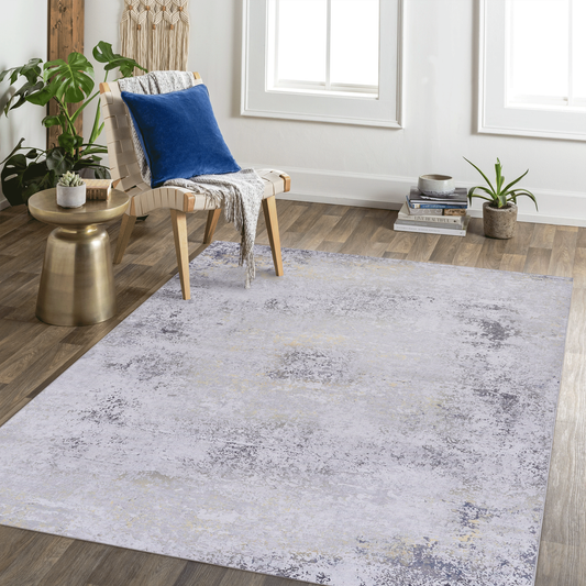 9x12 Area Rug for Bedroom, Washable Rug, Low-Pile, Non-Slip, Non-Shedding, Foldable, Kid & Pet Friendly - Area Rugs for living room, bedroom, kitchen, dining room rug -  (Gray/Gold, 9' x 12')