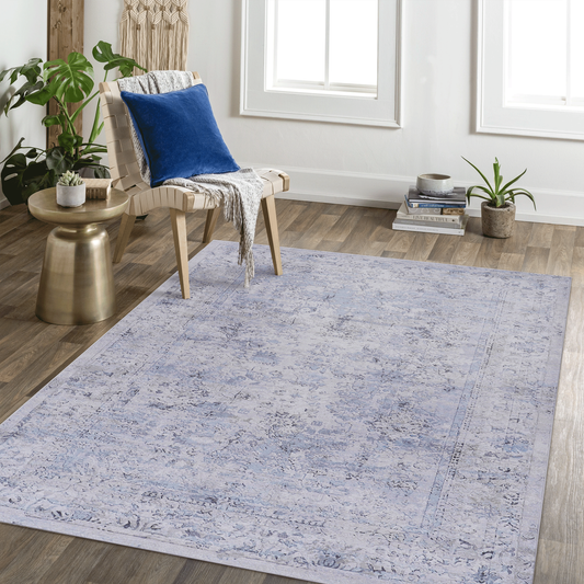 Area Rugs 9x12 Living Room, Machine Washable Area Rugs, Low-Pile, Non-Slip, Non-Shedding, Foldable, Kid&Pet Friendly - Area Rugs for living room, bedroom, kitchen, dining room, (Blue+Cream, 9x12)