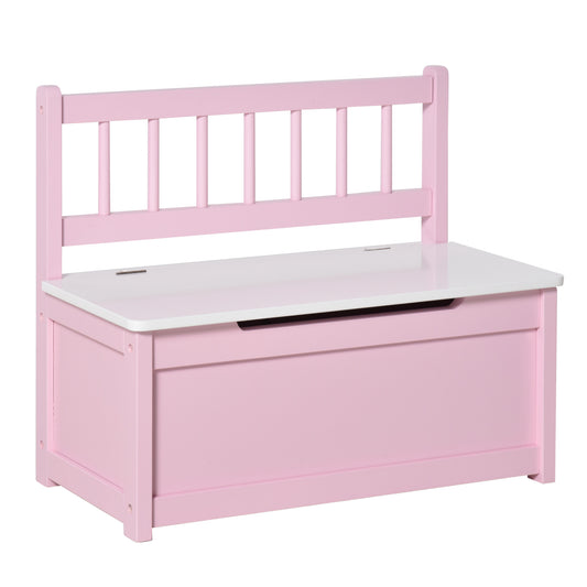 Qaba Toddler Toy Box Storage Bench with Large 27 L Interior, Kids Storage Bench Seat with Storage for Toddler Playroom Furniture, Kids Bedroom Furniture, Toy Organizer and Storage Bin Pink