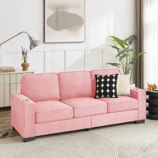 83.86'Snowfleece Fabric sofa,Modern Compressed Couch,3-Seater Sofa, Furniture for Living Room,Bedroom,office ,Pink