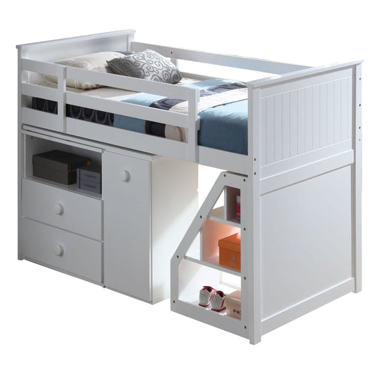 White Twin Loft Bed with Built-in Desk and Chest