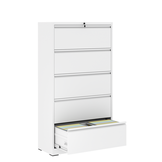 5 Drawer Metal Lateral File Cabinet , White Filing Cabinet with Lock, Lockable File Cabinet for Home Office, Locking Metal File Cabinet for Legal/Letter/A4/F4 Size