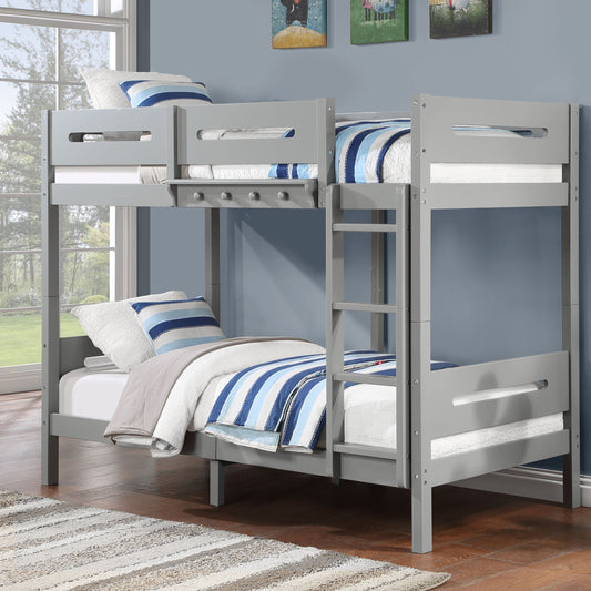 Grey Twin/Twin Bunk Bed with Ladder and Hanger