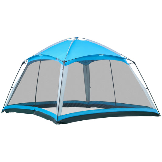 Outsunny 12' x 12' Screen House Room, 8 Person Camping Tent w/ Carry Bag and 4 Mesh Walls for Hiking, Backpacking, and Traveling, Easy Set Up, Sky Blue