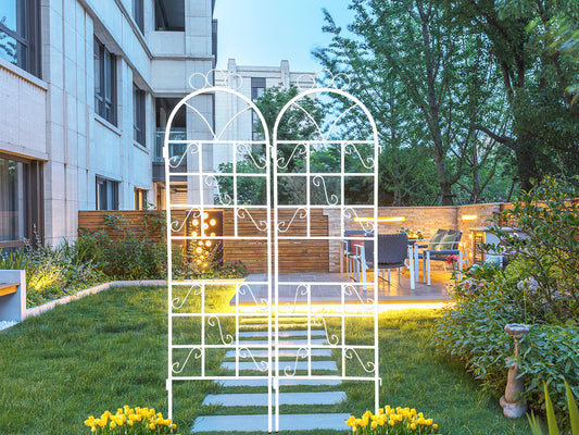 1Set (2pcs) Metal Garden Trellis for Climbing Plants Outdoor  Rustproof Plant Support -ceramic whiteware