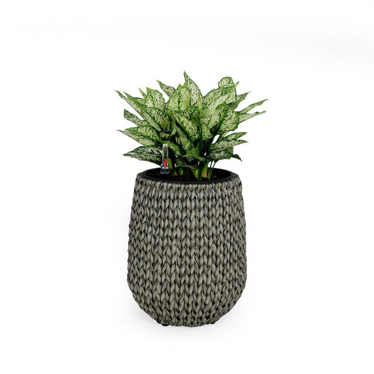 13.4' Self-watering Wicker Planter - Garden Decoration Pot - Gray - Round