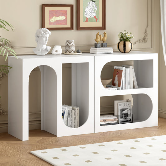 U_STYLE Modular Entryway Console Table with Rectangular Exterior and Curved Interior Design for Customizable Arrangements,Suitable for Study,Entrance and Living Room