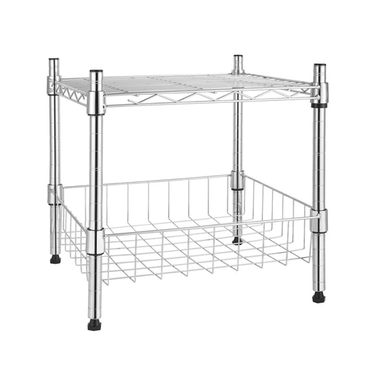 Heavy Duty Shelving Unit, Wire Metal Stackable Storage, 1-Tier Shelf, with Basket, Chrome, 15' W x 13.8' D x 15' H