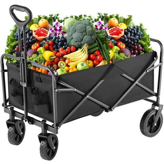 Folding Wagon Cart with Wheels,  Foldable Grocery Cart,small,  black