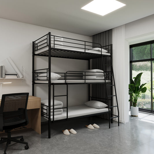 Bedroom dormitory twin size black metal triple bunk bed can be disassembled into three beds