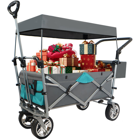 Push & Pull Utility Folding Wagon with Removable Canopy