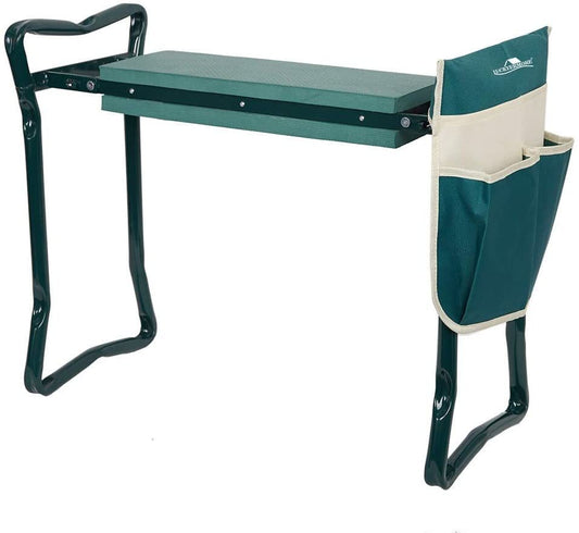 Garden Kneeler & Seat Folding Multi-Functional Steel Garden Stool with Tool Bag EVA Kneeling Pad