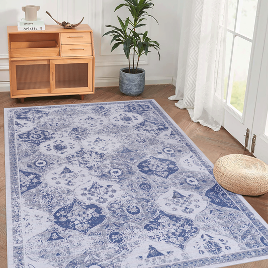 4x6 Area Rugs, Washable Rug, Low-Pile, Non-Slip, Non-Shedding, Foldable, Kid & Pet Friendly - Area Rugs for living room, bedroom, kitchen, dining room rug, Blue Area Rug - (Blue, 4' x 6')