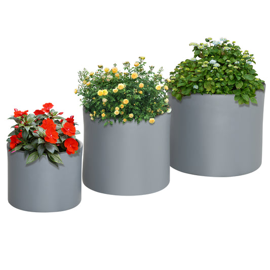 Set of 3 Outdoor Planter Set, 13/11.5/9in, MgO Flower Pots with Drainage Holes, Outdoor Ready & Stackable Plant Pot for Indoor, Entryway, Patio, Yard, Garden