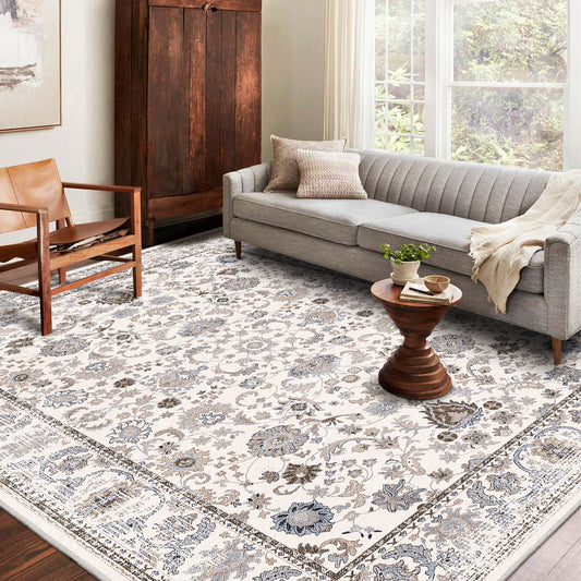 Area Rug 8x10 Vintage Bohemia Non-slip Washable Rug For Living Room Kitchen Bedroom Living Room Flower Design Light Khaki/Beige