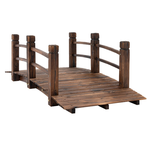 Fir Wood Garden Bridge Arc Walkway with Side Railings for Backyards, Gardens, and Streams, Stained Wood, 60' x 26.5' x 19'