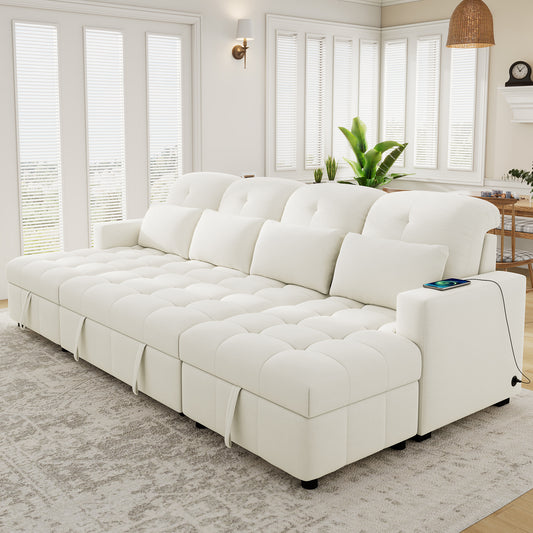 110.2' Oversized U-shaped Sofa Versatile Sectional Sofa Pull-out Sofa Bed with Double Storage Chaise Lounges and Two USB Ports for Living Room,Beige