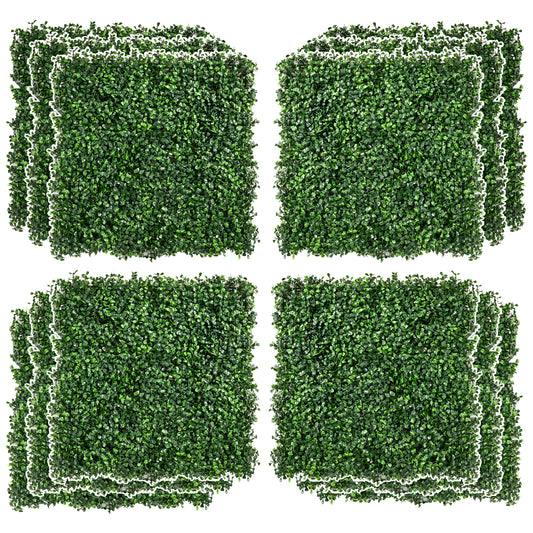 12 PCS 20' x 20' Artificial Boxwood Panels Topiary Wall Greenery Backdrop, Privacy Hedge Screen UV Protected 4Layer Roll Grass Panel Fence Decor Outdoor Indoor Garden Backyard, Light Green