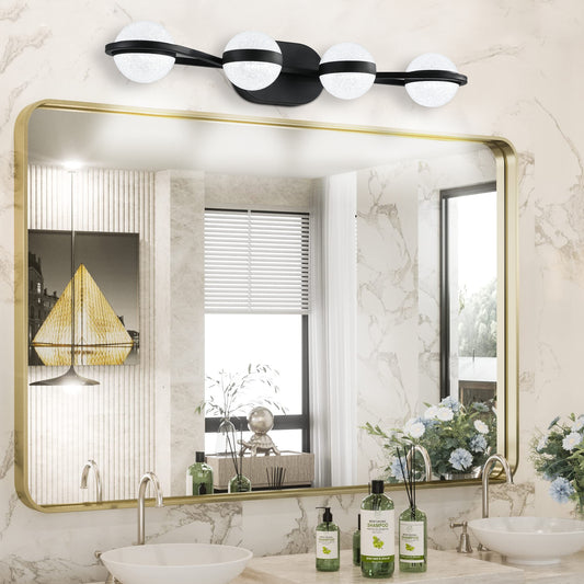 (NEW SKU:W1340P206792) Modern Minimalist Bathroom Vanity Light, LED 4 Bulb Frosted Acrylic Shades, Wall Mounted Decorative Lighting Fixture, Suitable for Bathroom Vanity Mirror (Black)