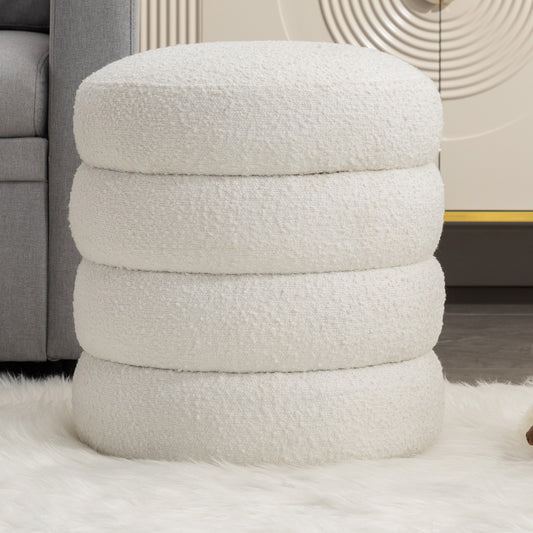 006-Soft Boucle  Round Ottoman Footrest Stool,White