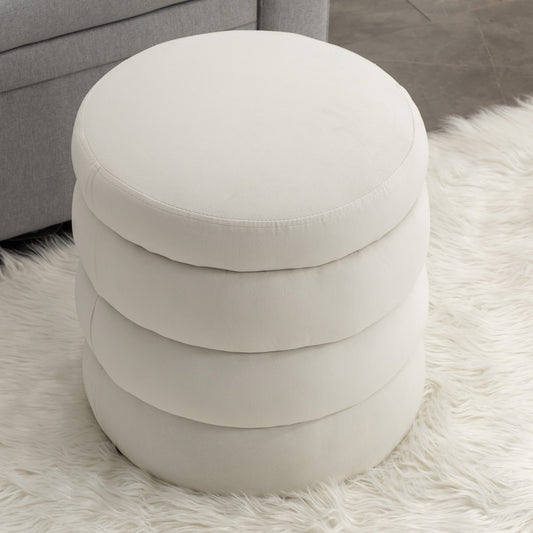 006-Soft Velvet  Round Ottoman Footrest Stool,Ivory