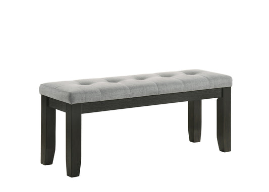 1Pc Contemporary Style Bench Gray Fabric Upholstery Tufted Tapered Wood Legs Bedroom Living Room Dining Room Furniture Wheat Charcoal Finish